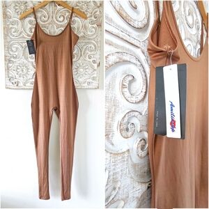 Amilia Spaghetti Strap Bodycon One Piece Jumpsuit Romper Brown NWT